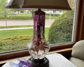 Stunning hand-painted lamp base also lights up