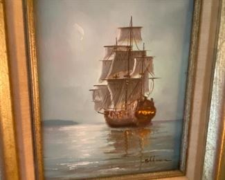 Signed Hoffman oil on canvas of tall ship
