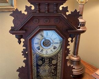 Ingraham walnut clock, late 1800's. 8 day time and strike movement