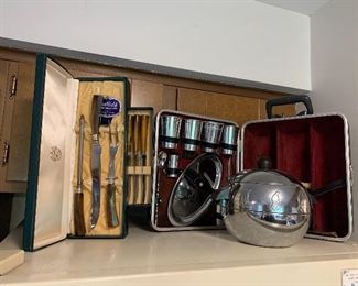 Mid century bar set, knife set, ice bucket