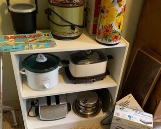 Crock pots, toaster, coffee dispenser 