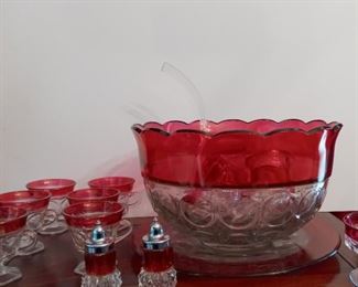 Ruby Red Punch Bowl Set