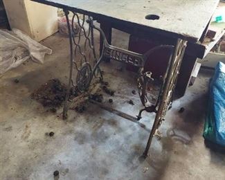 Table with Singer Treadle Sewing Machine Base