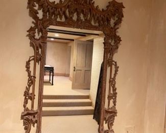 Antique Carved Chinoiserie Chippendale Mirror.  This ornamental gorgeous Chippendale mirror was manufactured in the 1940’s.  62” H x 32”W x 3”D. 