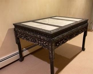 Pearl Inlay Marble Top Table.   Antique pearl inlay marble top table is truly a bargain.  Needs a little tender loving care.  