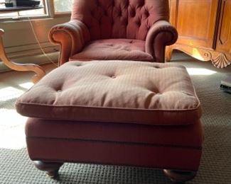 Baker Upholstered Chair & Ottoman.  Overall Chair is in Excellent Condition in Regards to Comfort. Just Needs to be Re - Upholstered Because Fabric is Faded From Sun.