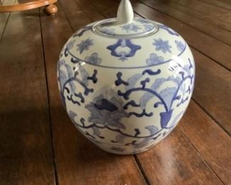 Made In China Blue & White Floral Pot with Lid