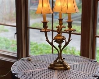 Gilt Table Lamp.  3 Shade flame center table lamp.   19 1/4 H x 11 1/2” W
