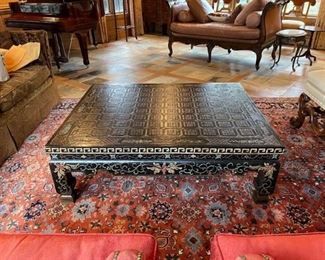 Baker Chinese Coffee Table.  Hand painted with some engravings.  Small amount of imperfections. 16 1/2”H x 50” W x 40” D