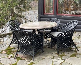 4 Brown Jordan Outdoor Patio Chairs.  2 chairs have small imperfections.  Lovely and comfortable chairs.  
