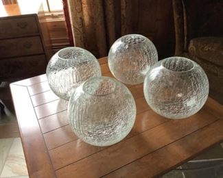 4 very large crackled glass orbs/vases.  10” x 10”