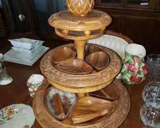 AWESOME WOODEN LAZY SUSAN PINEAPPLE TOP