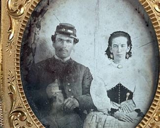 Tin type Photograph uniformed man and wife