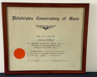 Philadelphia Conservatory of Music certificate