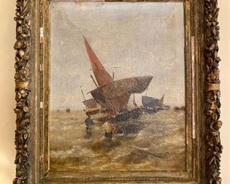 Attributed to Eugène Louis Gabriel Isabey (French, 1803-1886), "Coastal Scene," oil on canvas