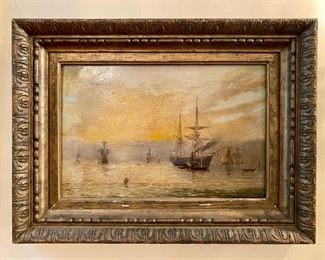 William Adolphus Knell (British 1805-1875), "Ships at Bay," oil on board