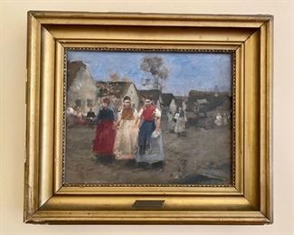 Attributed to Sandor Bihari (Hungarian 1855/56-1906), "The Village Girls," oil on canvas, unsigned