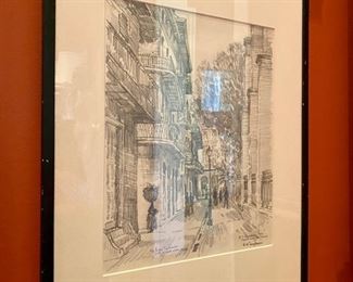 Edward Howard Suydam (N.O. 1885-1940 New Orleans), "Pirates Alley New Orleans," etching, pencil signed 
