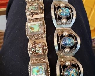 Taxco signed Mexican Silver...Bracelets - Abalone and Opal. 