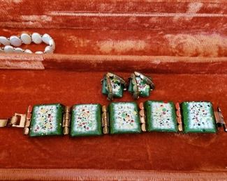 Vintage Matisse Renoir Modernist Enamel/Copper Bracelet and Earrings