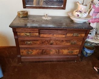 This is a fabulous piece....Antique Burl Wood with Marble Top. 