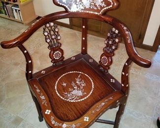 Unique Chinese Mother of Pear Inlaid Corner Chair
