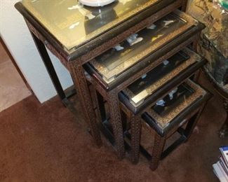 Asian Stack Tables with Inlaid Jade and Shell