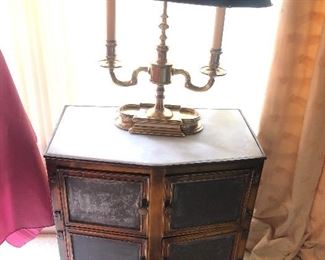 Brass, metal and marble top smallish antique cabinet