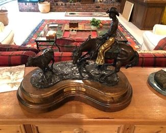 Large Western bronze by Bob Parks "Gettin Down", Cutting horse. Original price was $8,500.00 our price is $2,500.00