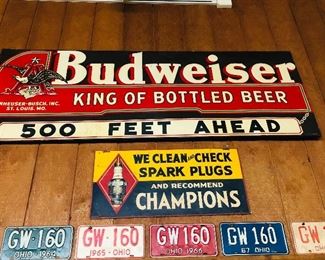 Budweiser Beer tin and enamel advertising sign 26” x 6’