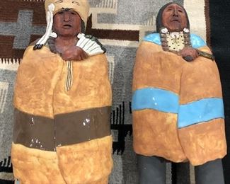 Indian ceramic figures signed Portland about 10-12"