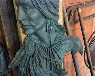 Bronze Indian relief sculpture about 18" x 12", signed Stark #2/35