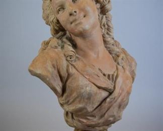 30 Composition Bust of a Woman On marble base. Unsigned. 20"H
