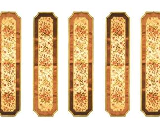 35 5 Brocade Table Runners Originally used on the buffet at the Manor. 66 1/2" x 16". Some light staining and wear from use.