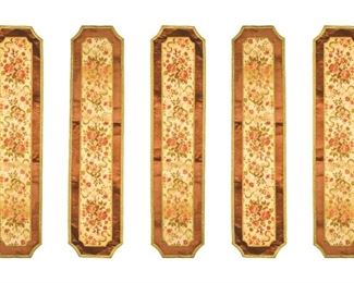 37 5 Brocade Table Runners Originally used on the buffet at the Manor. 66 1/2" x 16". Some light staining and wear from use.