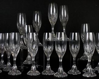 85 18 Baccarat Massena Crystal Champagne Flutes Set of 18 Baccarat crystal champagne flutes in the Massena pattern. Each 8 1/2"H. All with signed with etched Baccarat France marks.