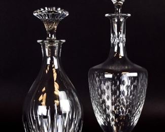 86 2 Baccarat Crystal Decanters Massena pattern, 11"; Paris pattern footed decanter, 13 1/2". Both with etched Baccarat France marks