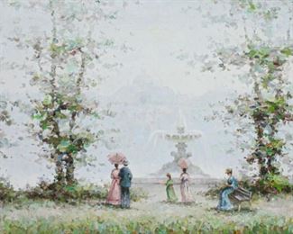 110 Du Bois Impressionist Oil on Canvas Landscape Henri du Bois (French, 20th century). Impressionist style oil on canvas people in park, signed lower right du Bois. 23 1/2" x 35 1/2"