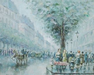 113 Jean Daumier Impressionist Oil on Canvas Jean Daumier (French, 20th century). Impressionist oil on canvas street scene. Signed lower left Jean Daumier. 19 1/2" x 23 1/2"