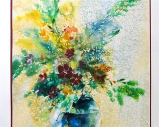 119 Edwin Havas Watercolor Still Life Watercolor of a vase of flowers, signed lower right Edwin Havas. 26" x 20 1/2". Some waviness to paper.