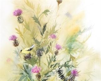 120 Edwin Havas Watercolor Birds & Flowers Watercolor of birds and flowers, signed lower right Edwin Havas. 27" x 20 1/2"