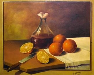 121 J. Perrier Oil on Canvas Still Life J. Perrier (20th century). Oil on canvas still life, signed lower right J. Perrier. 19 1/2" x 23 1/2"