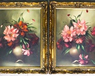 122 Pair of Signed Baker Oil on Canvas Still Lifes Pair of oil on canvas still lifes of vases of flowers. Both signed Baker. Each 15 1/2" x 11 1/2"