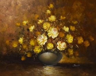 130 Oil on Canvas Still Life Oil on canvas still life vase of flowers, signed lower right Janet. 23 1/2" x 35 1/2"