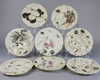 138 Set of 8 Haviland & Co. Limoges Oyster Plates 8 hand painted Haviland & Co. Limoges porcelain oyster plates. All with Haviland & Co. Limoges circle mark and H & Co. L. Each 8 1/2"-diameter. Chips to rims on all, 1 with line in center.