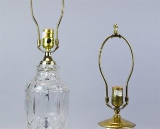191 2 Crystal Table Lamps Yugoslavian lead crystal, 30"H; Waterford crystal, 19 1/2"H