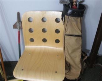 Secretarial Chair & Another Golf Bag & Clubs
