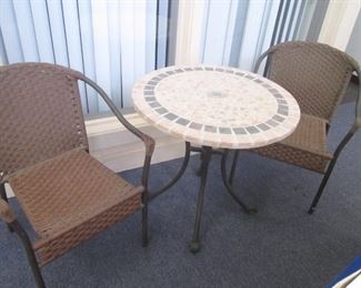 2-Outdoor Wicker-Style Patio Chairs & Stone-Top Table