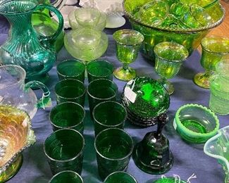Forest green and green carnival glass