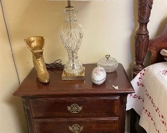 One of two bedside chests w/crystal lamps
